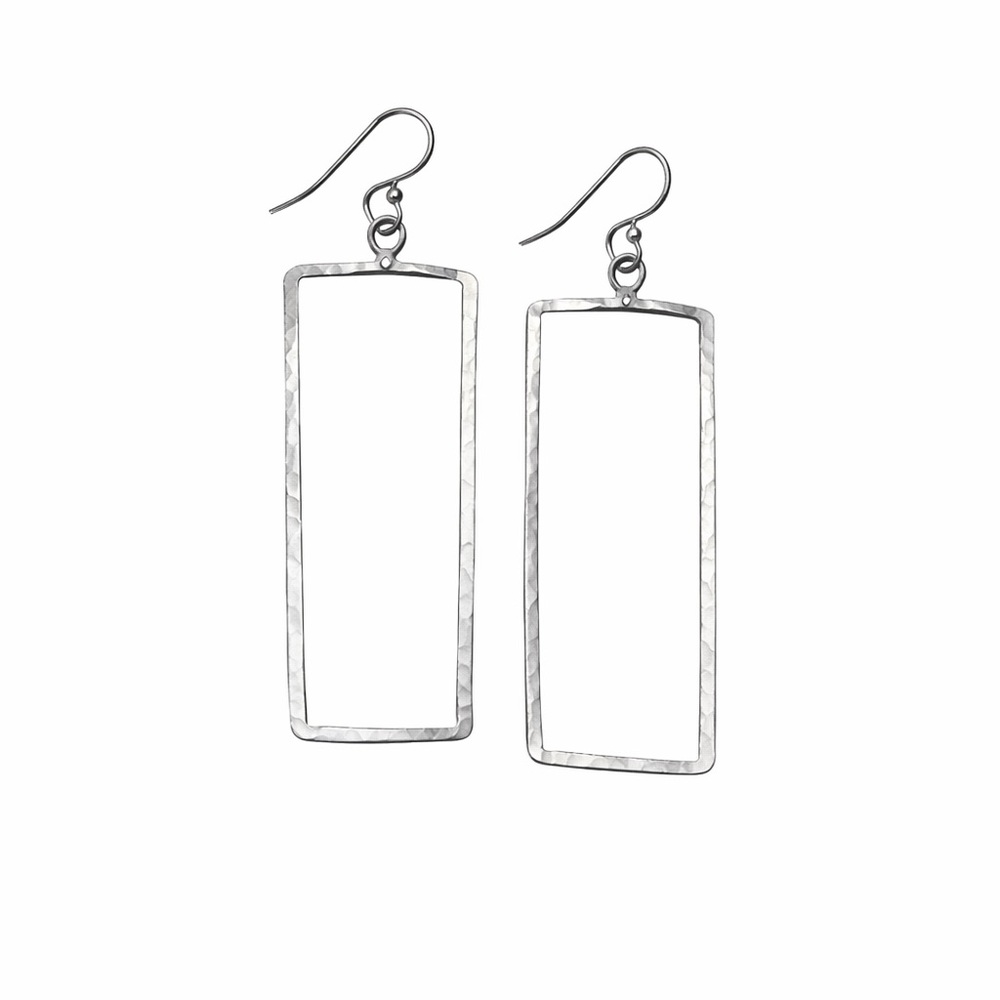 #44 Silver Handmade Hammered Small Rectangle Dangle Earrings